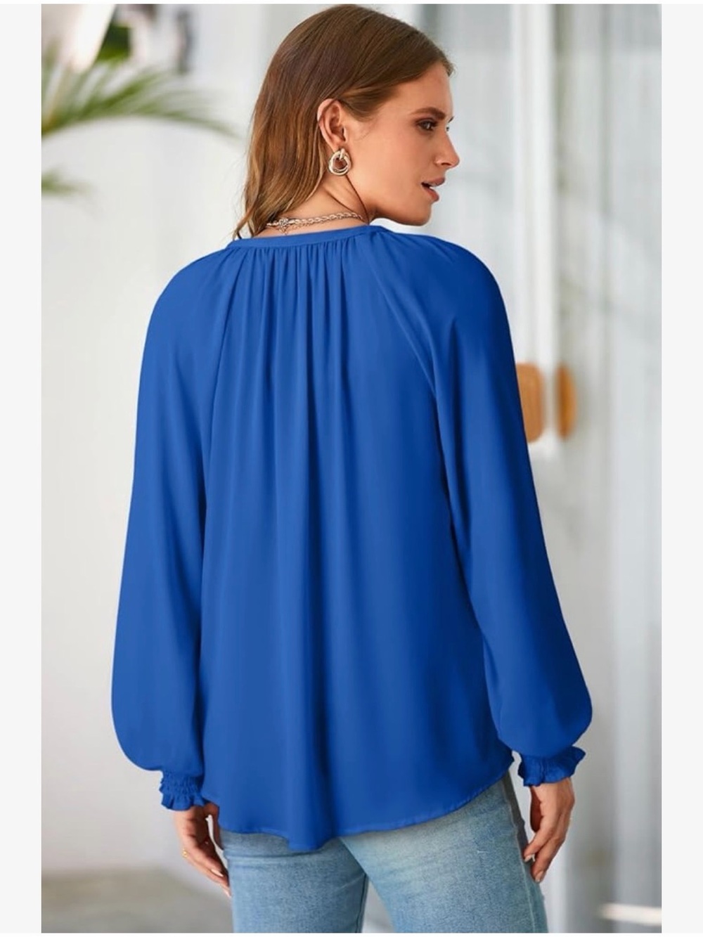 A21 Womenās V-Neck Long Sleeve SMALL Blouse ā Royal Blue NWT - Picture 4 of 5